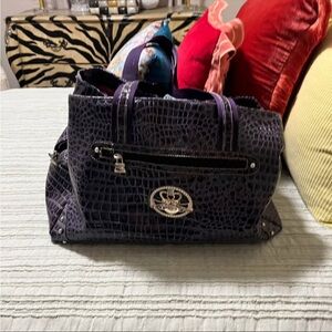 Kathy Van Zeeland Purple Crocodile-Embossed Travel Bag